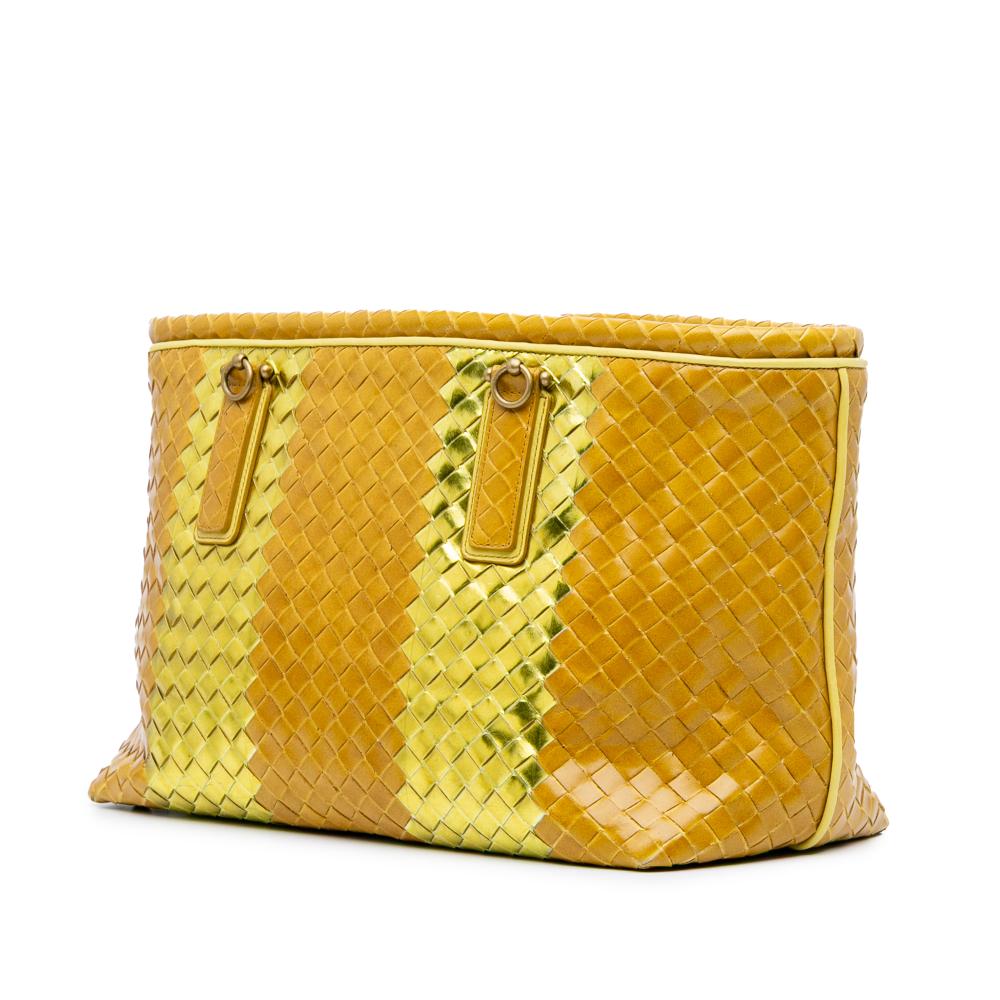 Bottega Veneta B Bottega Veneta Yellow with Gold Calf Leather Intrecciato Tote Italy