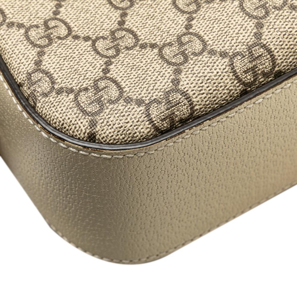 Gucci Brown Small GG Supreme Textured Calfskin Web Ophidia Camera Bag Italy