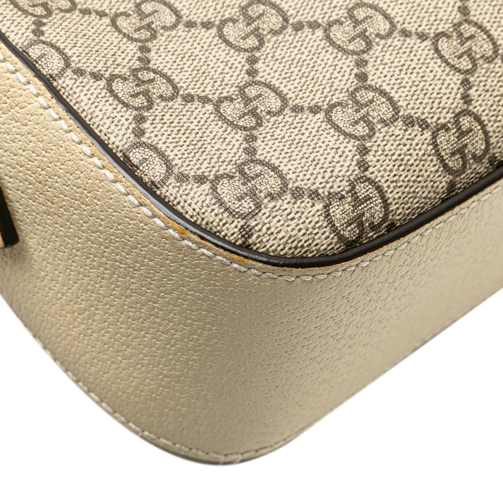 Gucci Brown Small GG Supreme Textured Calfskin Web Ophidia Camera Bag Italy