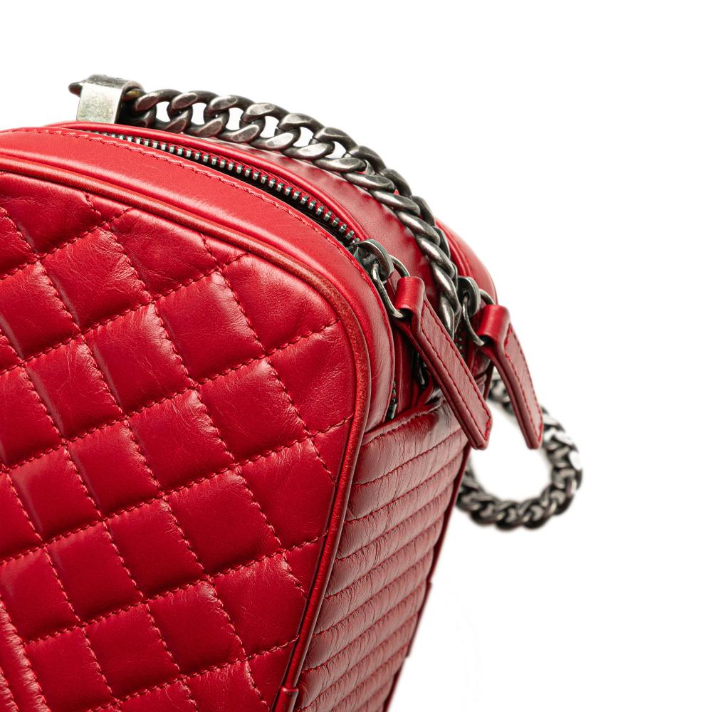 Chanel B Chanel Red Lambskin Leather Leather Small Quilted Glazed Calfskin Coco Boy Camera Bag Italy