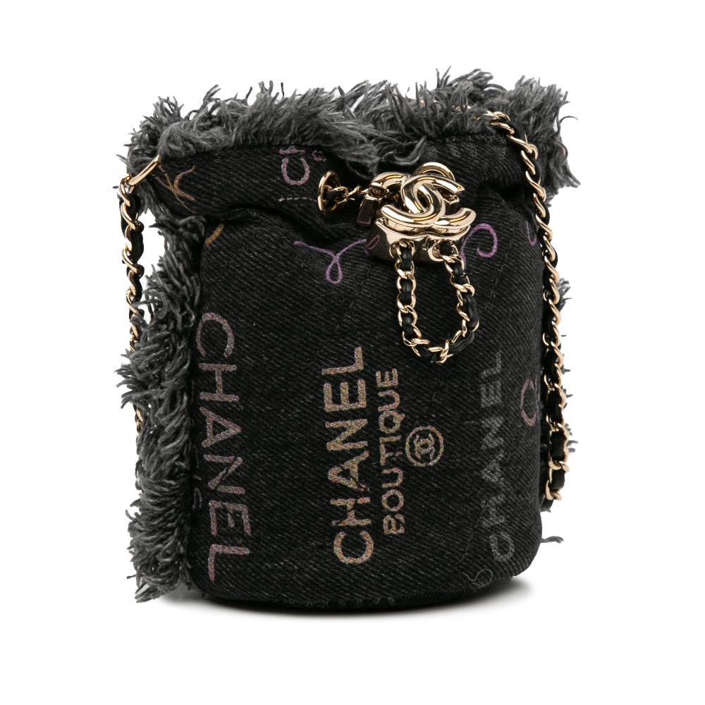 Chanel AB Chanel Gray Charcoal Denim Fabric Mini Mood Bucket with Chain France