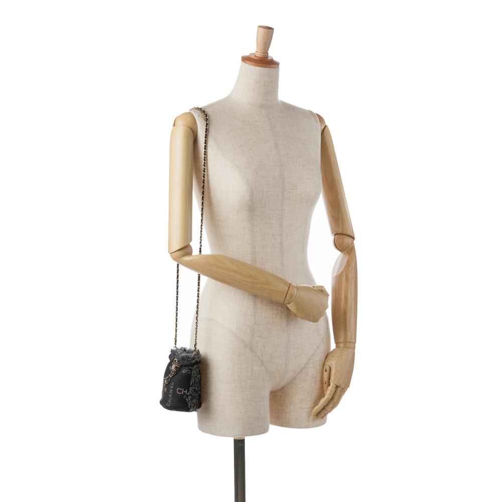 Chanel AB Chanel Gray Charcoal Denim Fabric Mini Mood Bucket with Chain France