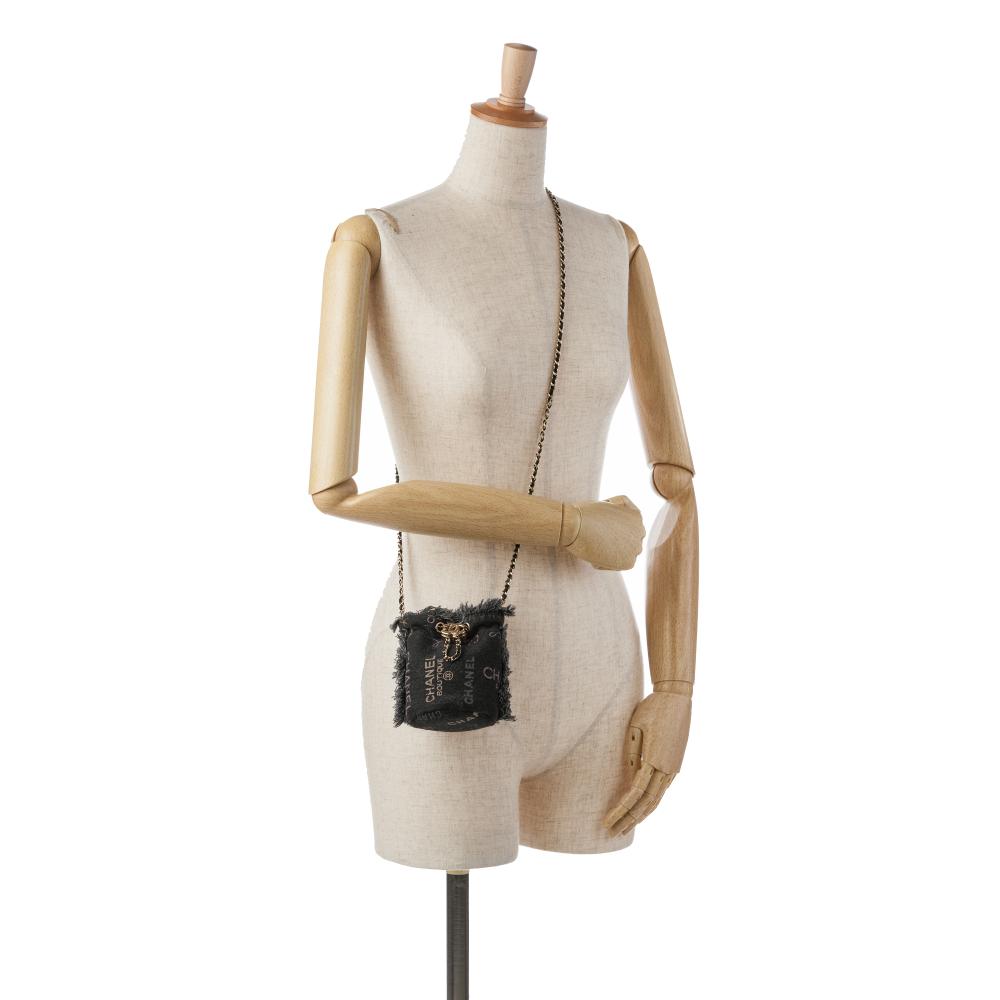 Chanel AB Chanel Gray Charcoal Denim Fabric Mini Mood Bucket with Chain France