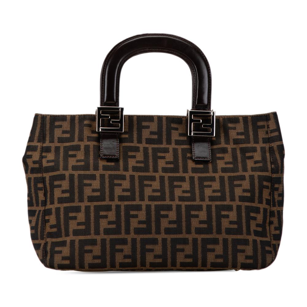 Fendi B Fendi Brown Canvas Fabric Small Zucca Twins Tote Italy