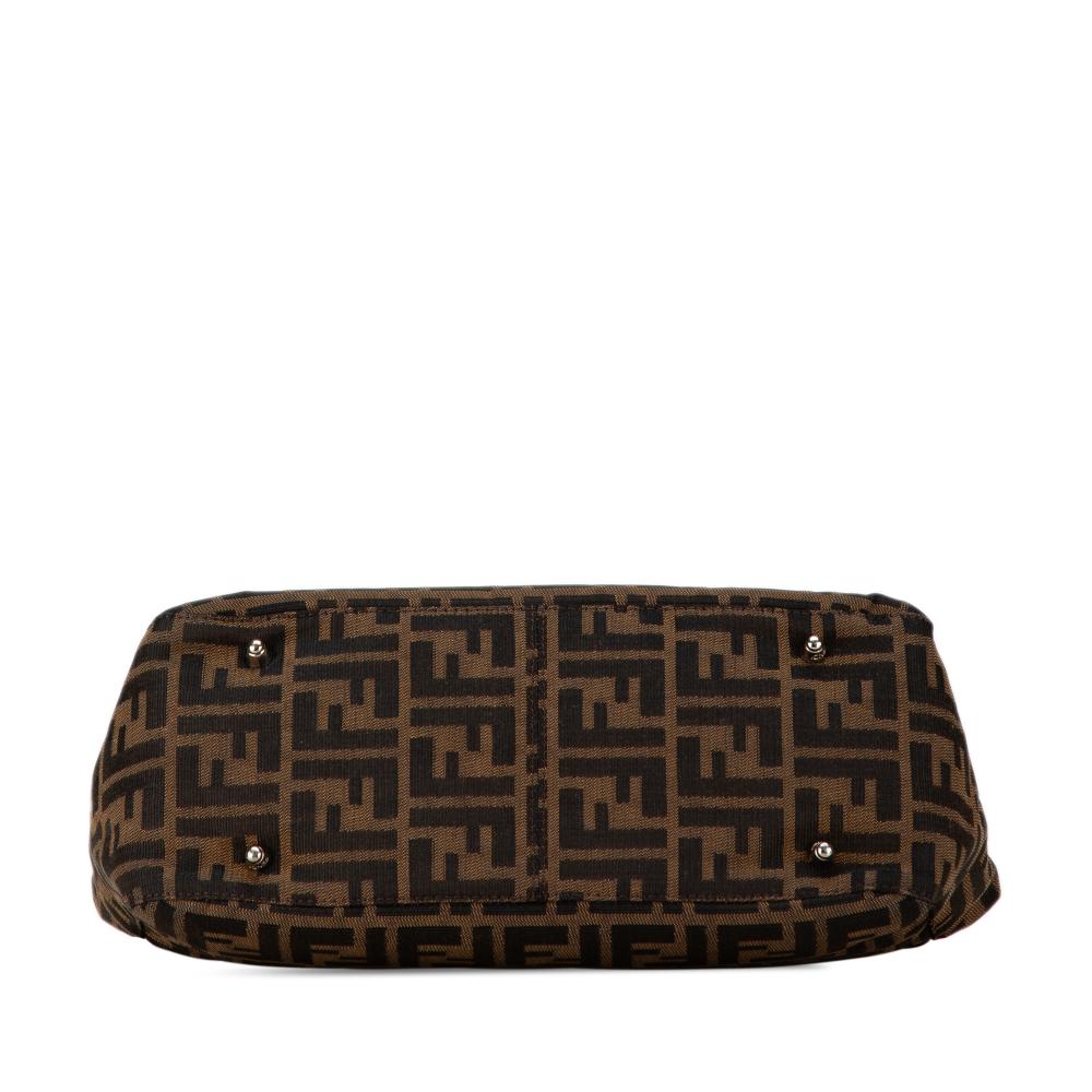 Fendi B Fendi Brown Canvas Fabric Small Zucca Twins Tote Italy