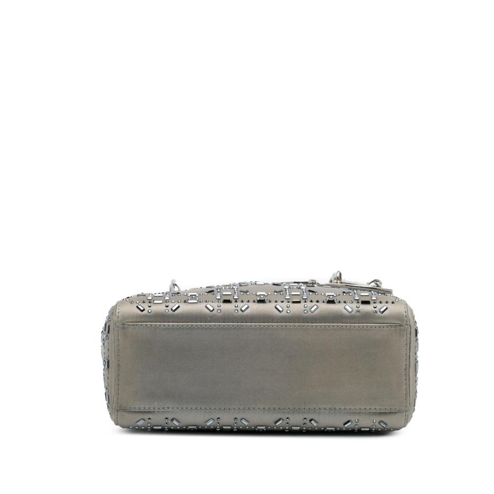 Christian Dior B Dior Gray Satin Fabric Mini Cannage Strass Crystal Embellished Lady Dior Italy