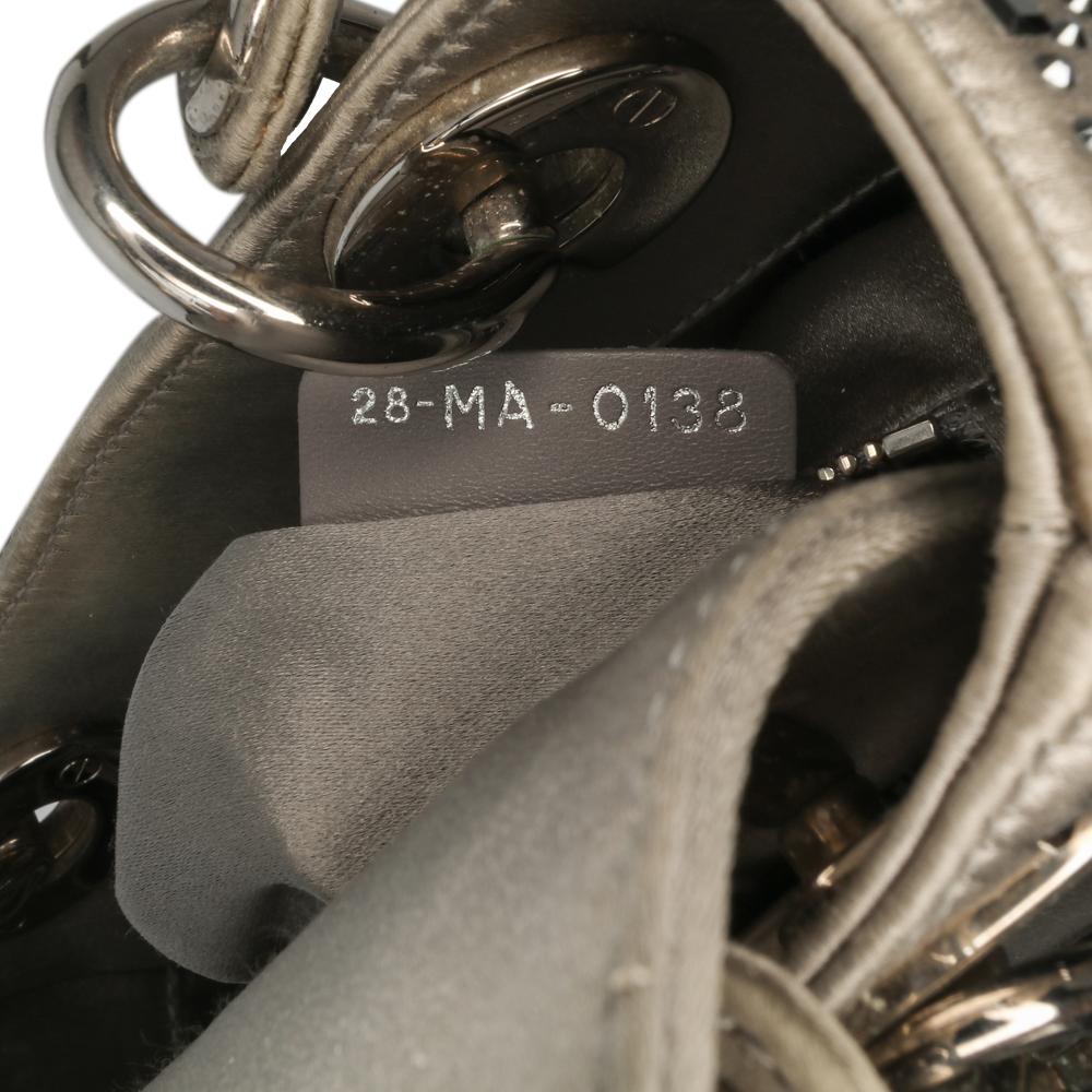 Christian Dior B Dior Gray Satin Fabric Mini Cannage Strass Crystal Embellished Lady Dior Italy