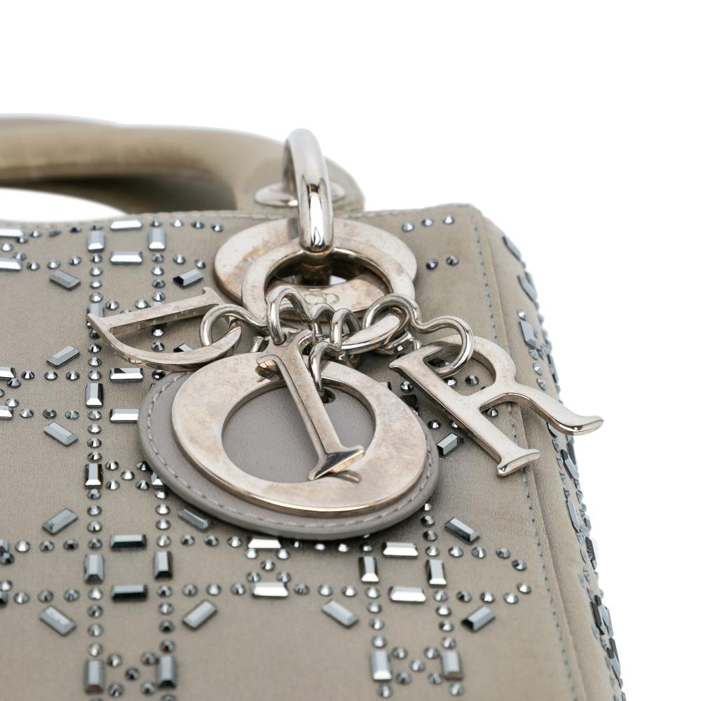 Christian Dior B Dior Gray Satin Fabric Mini Cannage Strass Crystal Embellished Lady Dior Italy