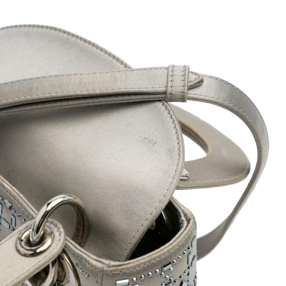 Christian Dior B Dior Gray Satin Fabric Mini Cannage Strass Crystal Embellished Lady Dior Italy