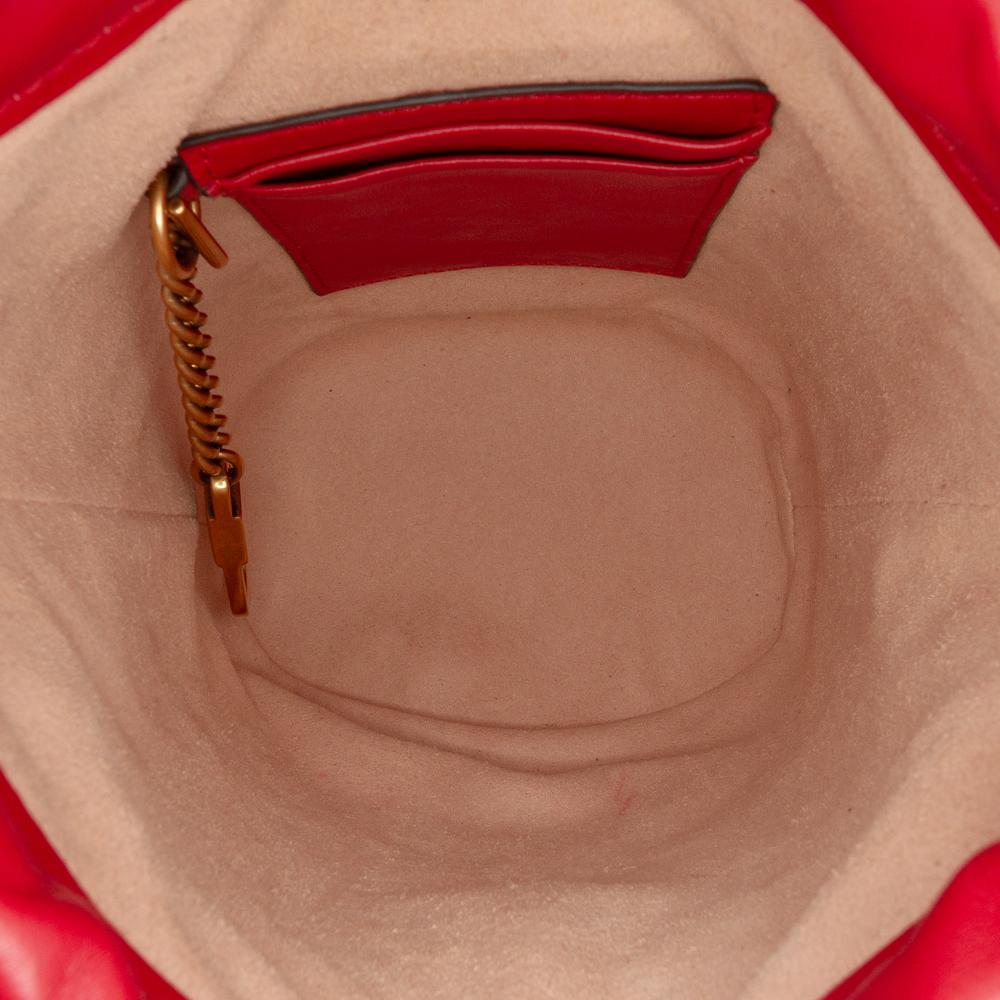 Gucci AB Gucci Red Calf Leather Small GG Marmont Matelasse Bucket Bag Italy