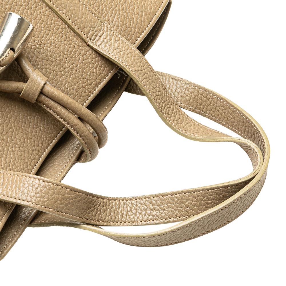 Burberry B Burberry Brown Beige Calf Leather House Check Trimmed Grainy skin Horn Toggle Tote Italy