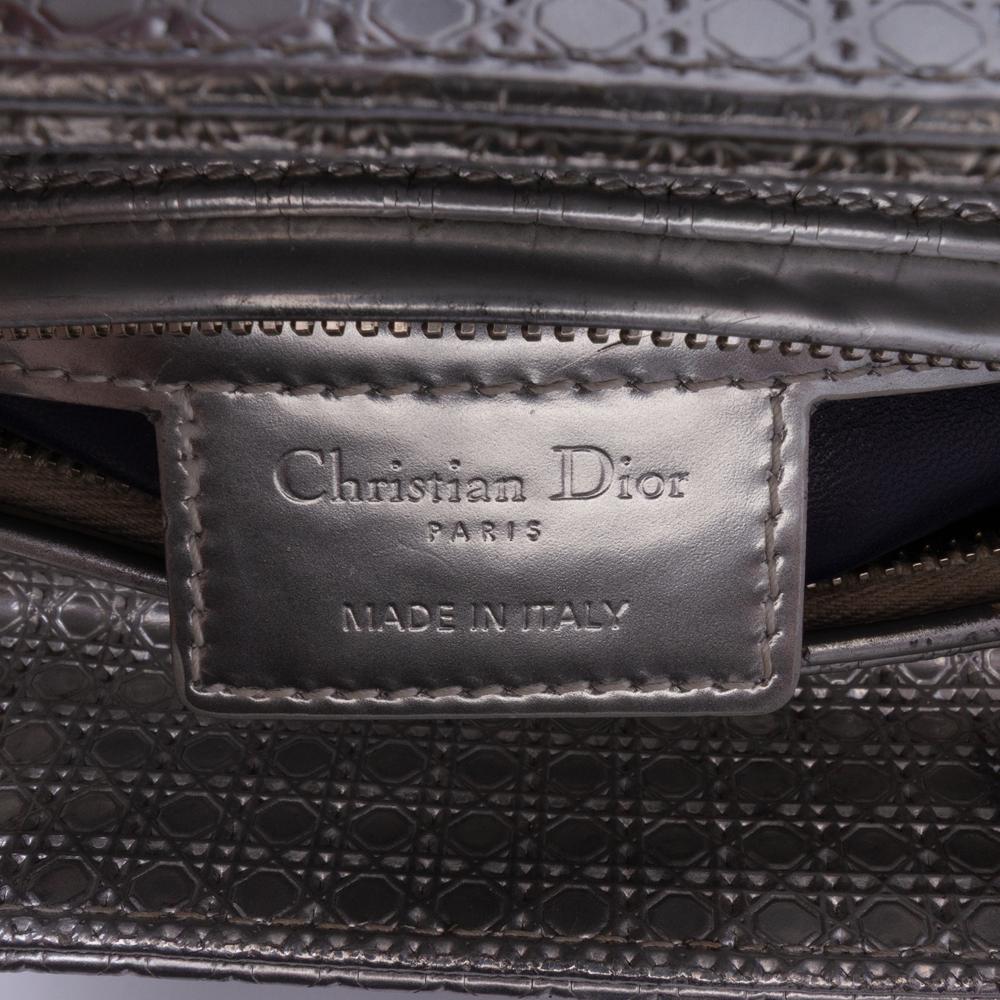 Christian Dior B Dior Silver Patent Leather Leather Medium Ombre Metallic Patent Microcannage Lady Dior Italy
