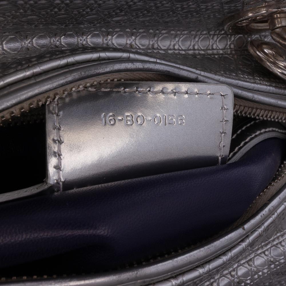 Christian Dior B Dior Silver Patent Leather Leather Medium Ombre Metallic Patent Microcannage Lady Dior Italy