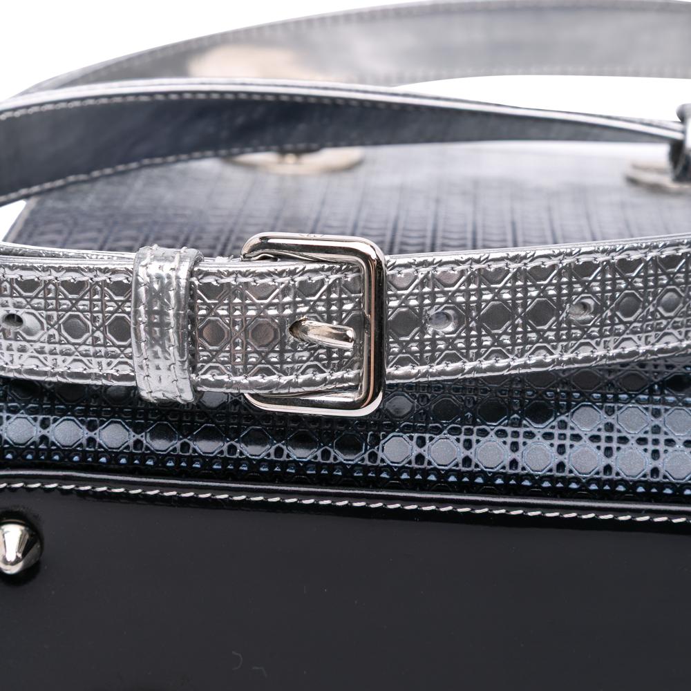 Christian Dior B Dior Silver Patent Leather Leather Medium Ombre Metallic Patent Microcannage Lady Dior Italy