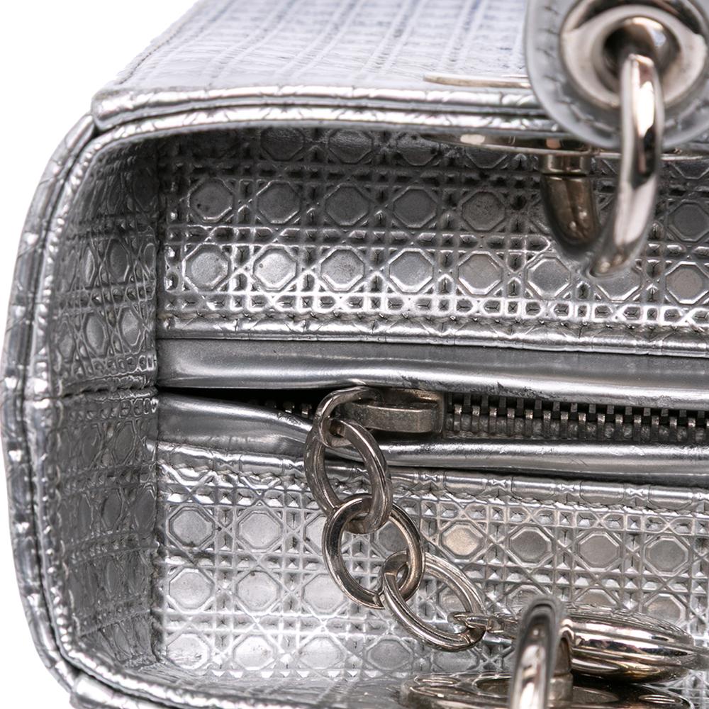 Christian Dior B Dior Silver Patent Leather Leather Medium Ombre Metallic Patent Microcannage Lady Dior Italy