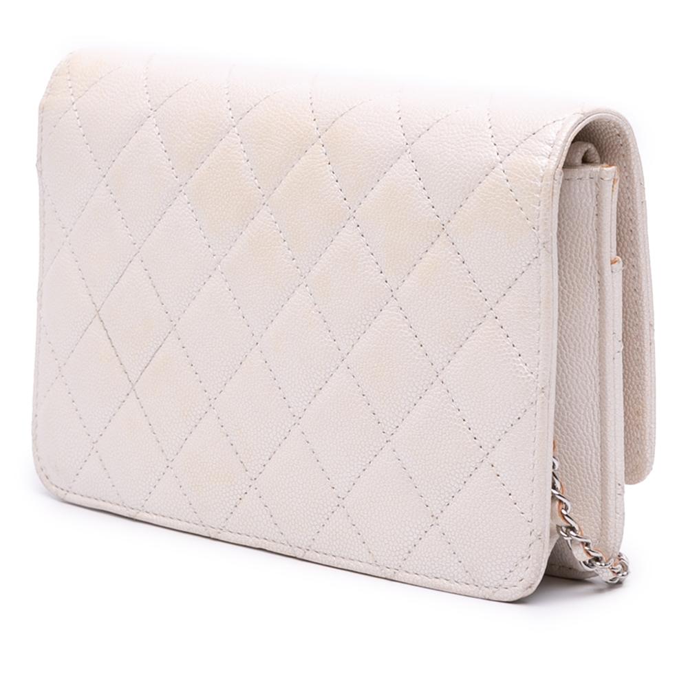 Chanel B Chanel White Ivory Caviar Leather Leather Quilted Caviar Golden Class Wallet On Chain Italy