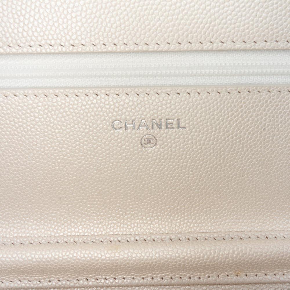 Chanel B Chanel White Ivory Caviar Leather Leather Quilted Caviar Golden Class Wallet On Chain Italy
