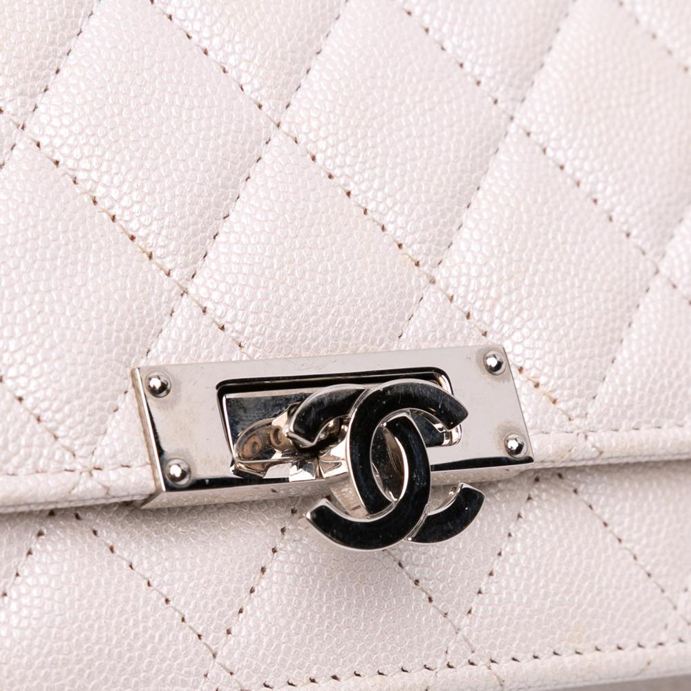 Chanel B Chanel White Ivory Caviar Leather Leather Quilted Caviar Golden Class Wallet On Chain Italy