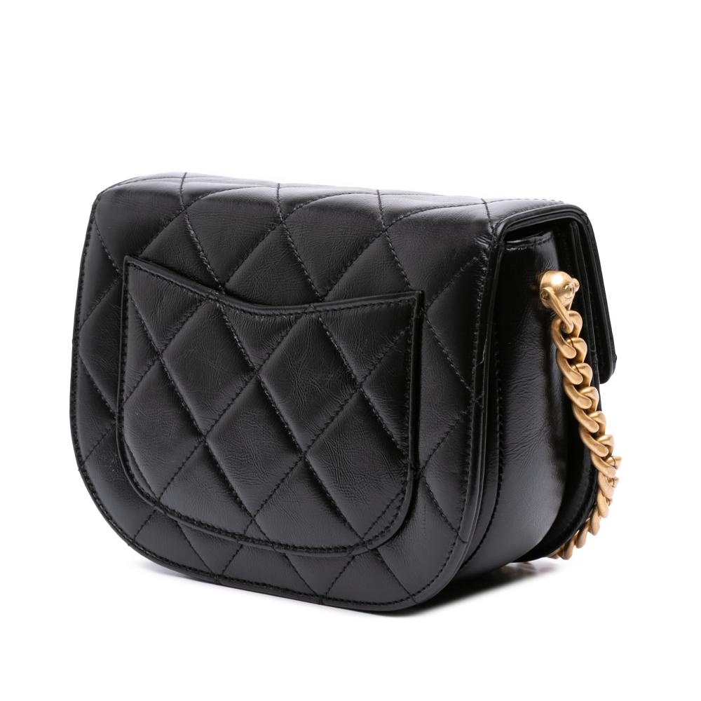Chanel AB Chanel Black Calf Leather CC Quilted skin Round Moon Messenger Flap Italy