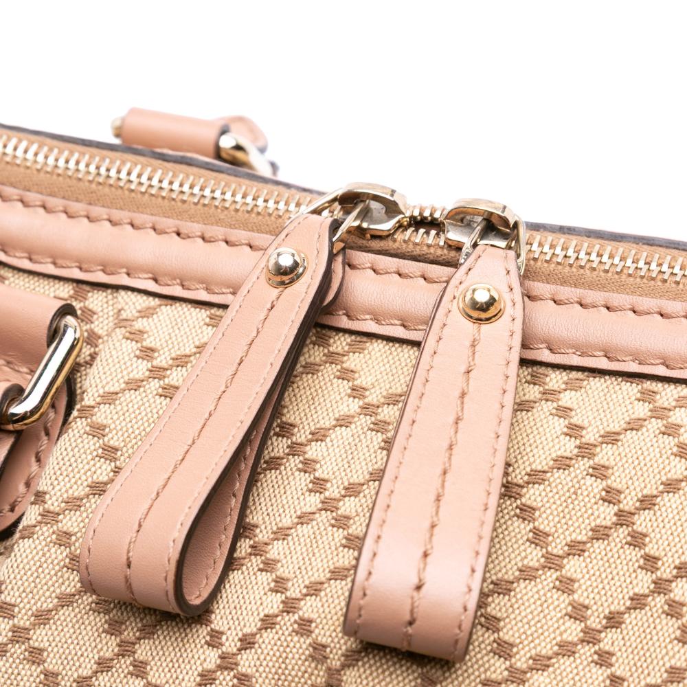 Gucci B Gucci Brown Beige Canvas Fabric Diamante Sukey Satchel Italy