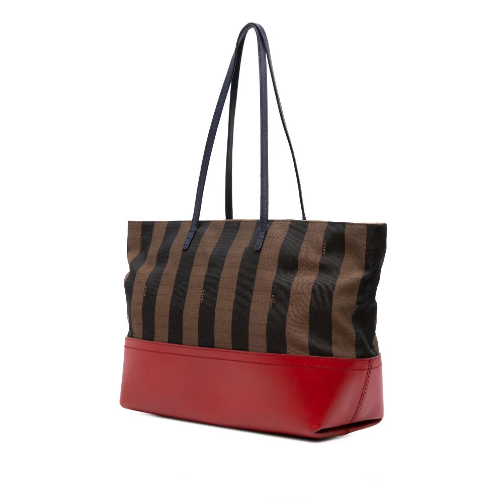 Fendi B Fendi Brown with Red Canvas Fabric Medium Pequin Roll Tote Italy