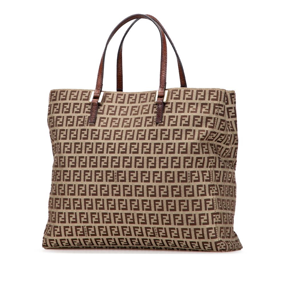 Fendi B Fendi Brown Beige Canvas Fabric Zucchino Tote Italy