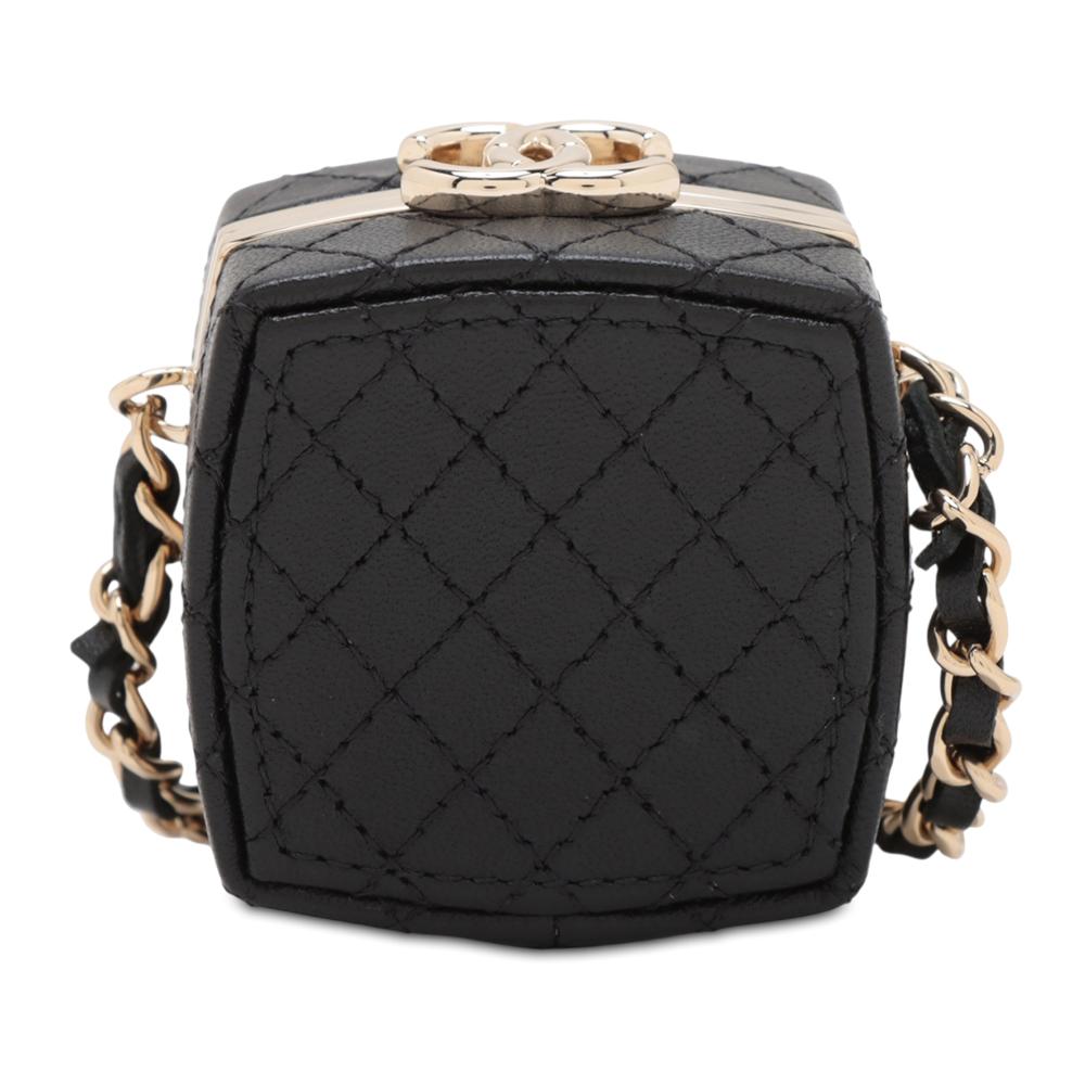 Chanel AB Chanel Black Lambskin Leather Leather Quilted Lambskin Make-Up Box Clutch With Chain France
