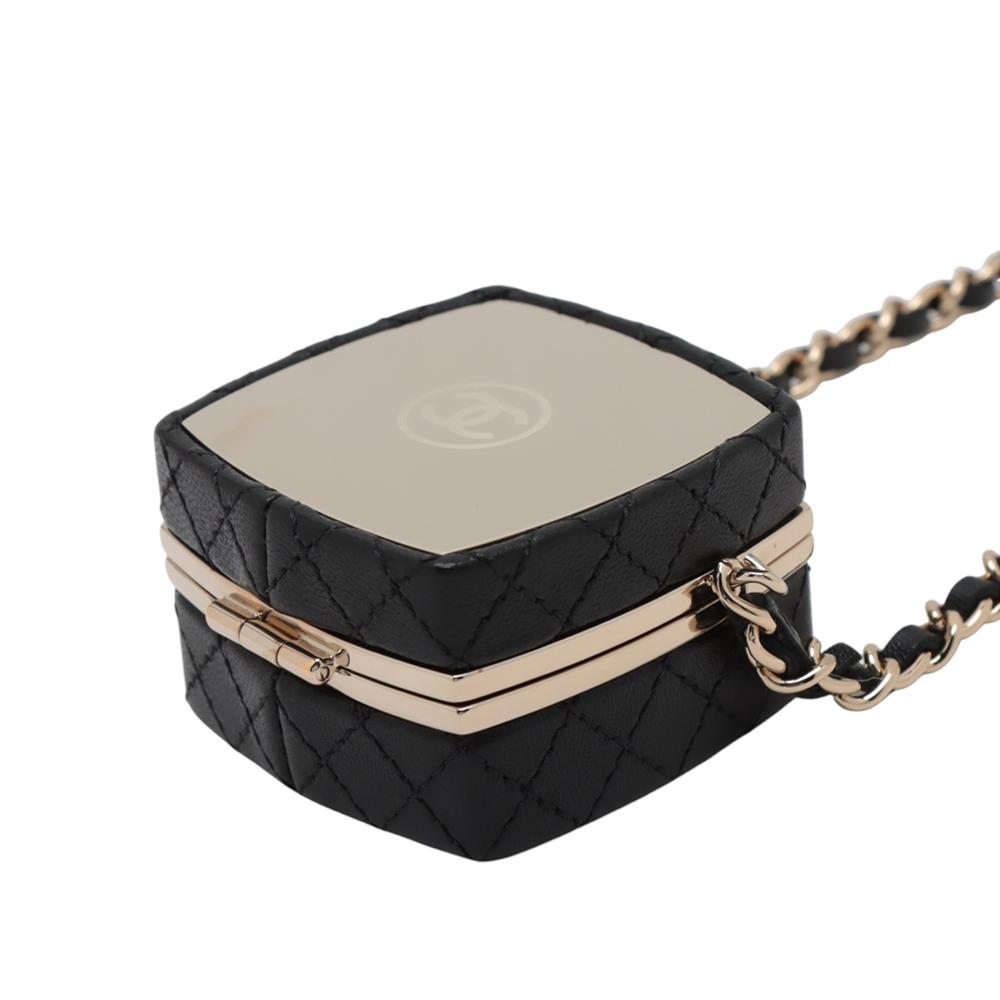 Chanel AB Chanel Black Lambskin Leather Leather Quilted Lambskin Make-Up Box Clutch With Chain France