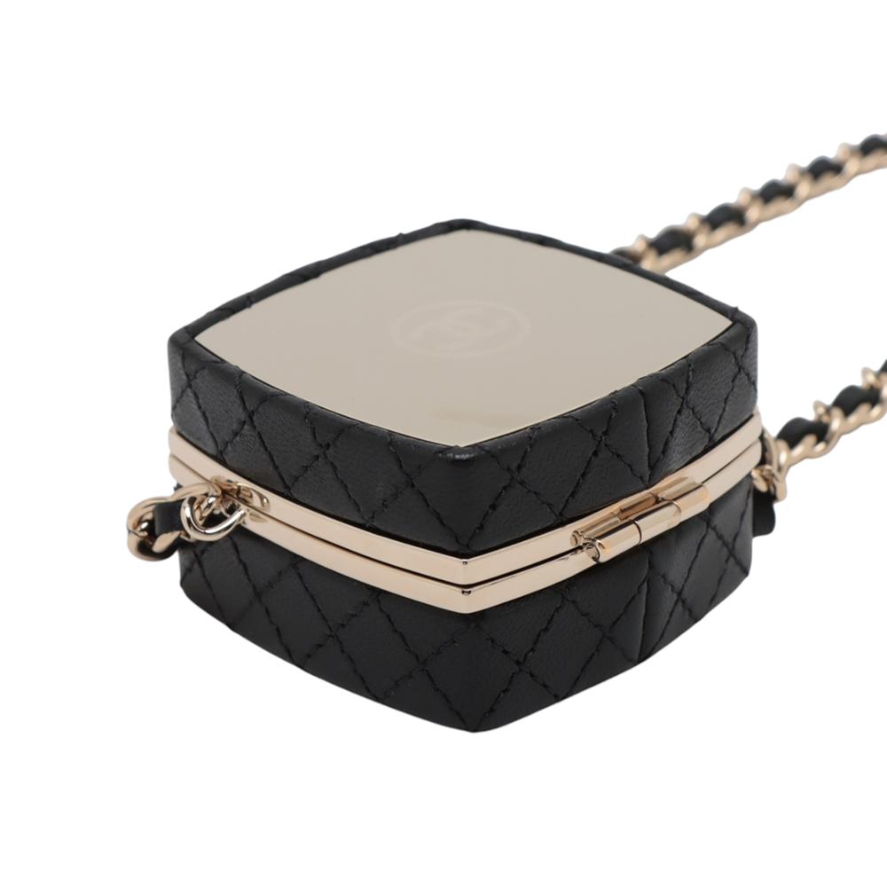 Chanel AB Chanel Black Lambskin Leather Leather Quilted Lambskin Make-Up Box Clutch With Chain France