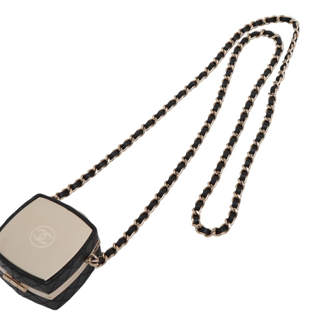 Chanel AB Chanel Black Lambskin Leather Leather Quilted Lambskin Make-Up Box Clutch With Chain France