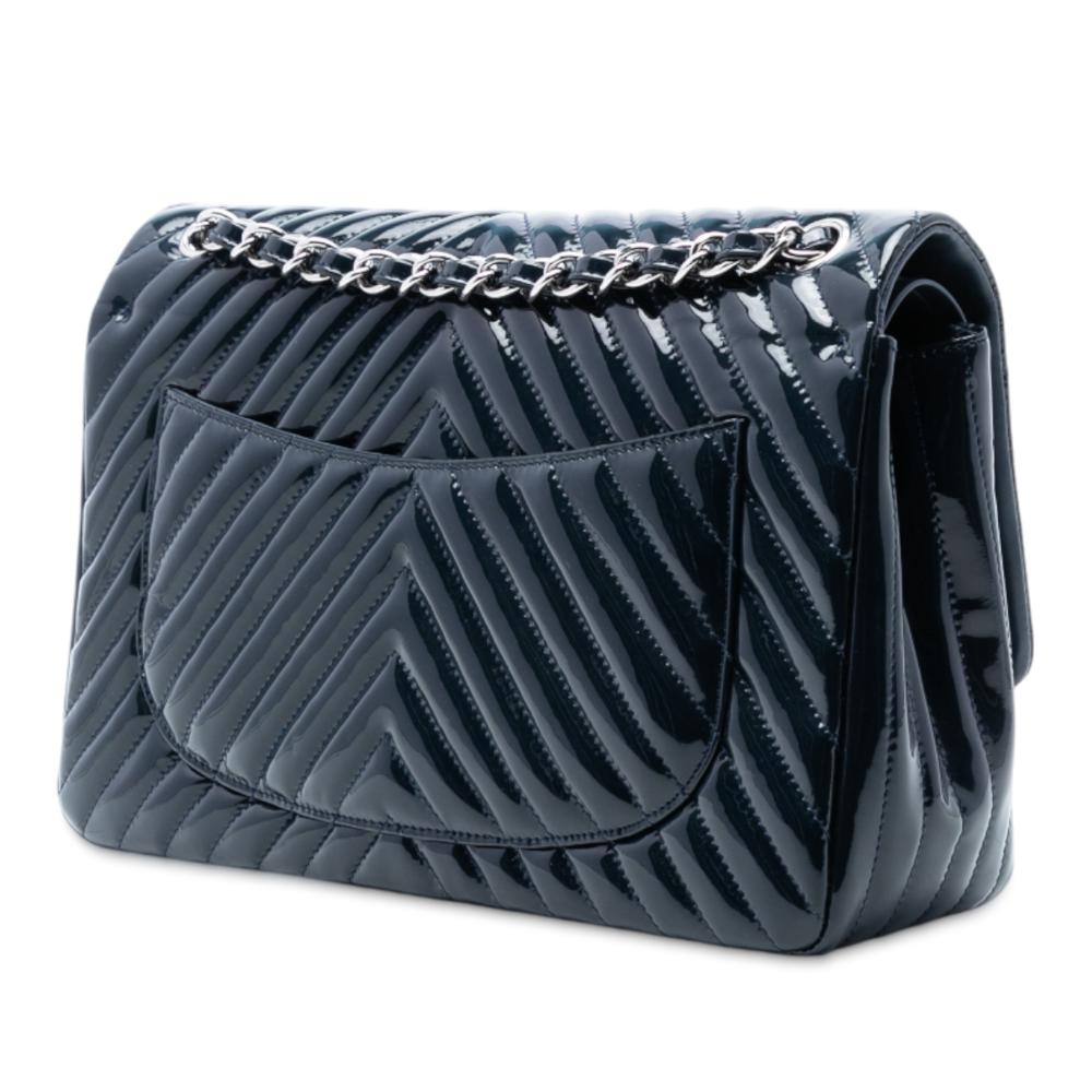 Chanel AB Chanel Blue Navy Patent Leather Leather Jumbo Classic Chevron Patent Double Flap Italy