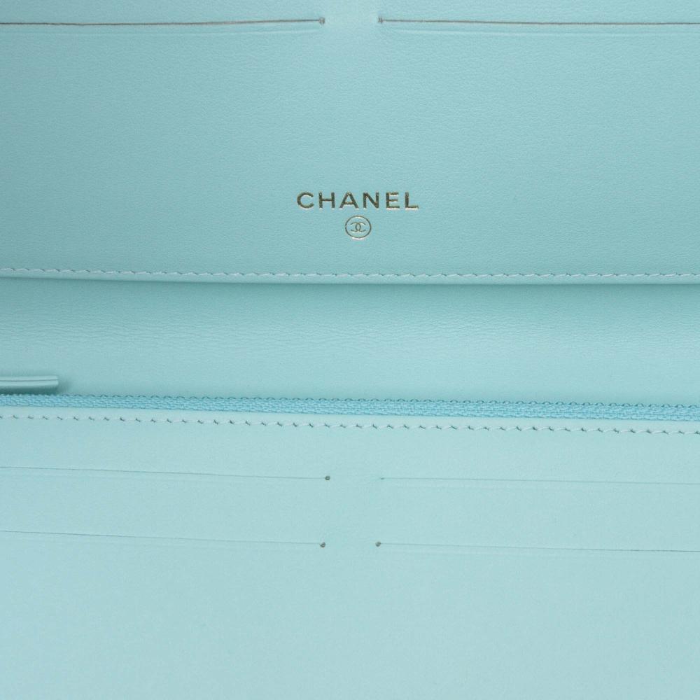 Chanel AB Chanel Blue Turquoise Caviar Leather Leather CC Quilted Caviar Bifold Long Wallet Italy