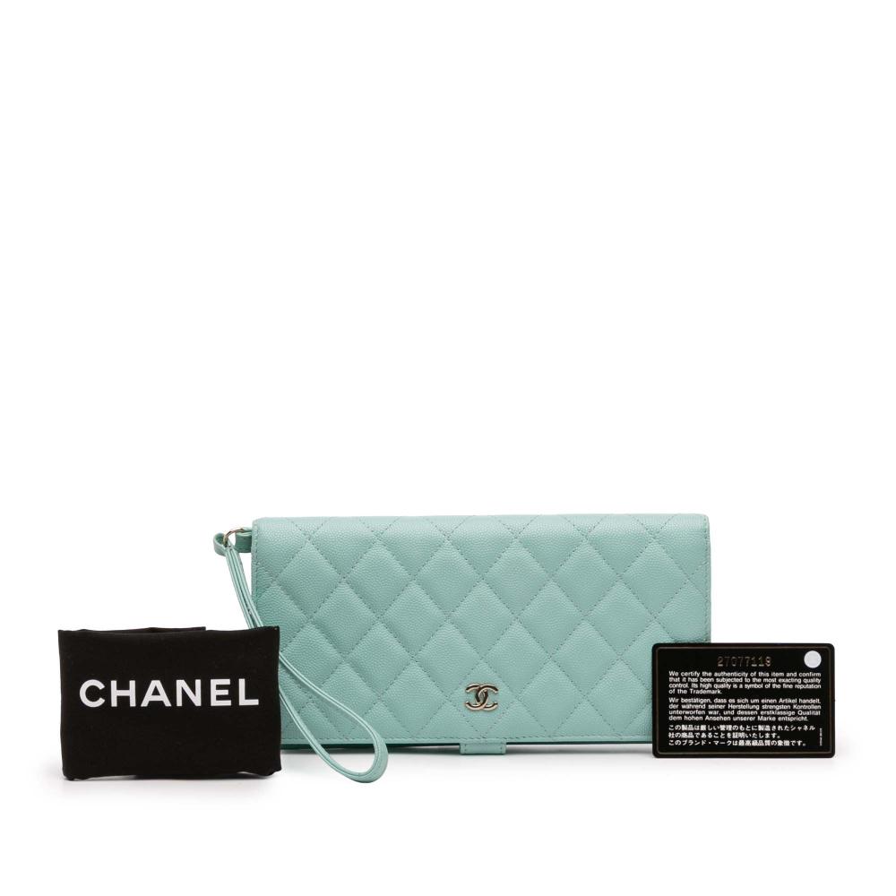 Chanel AB Chanel Blue Turquoise Caviar Leather Leather CC Quilted Caviar Bifold Long Wallet Italy