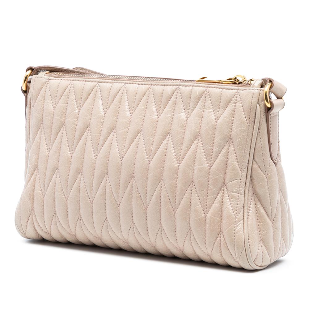 Miu Miu B Miu Miu Brown Beige Calf Leather Matelasse Bow Shoulder Bag Italy