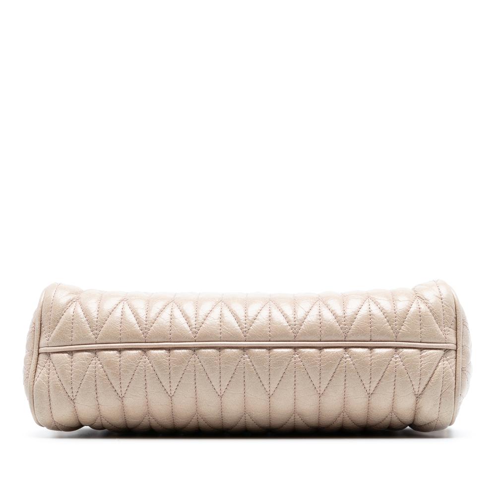 Miu Miu B Miu Miu Brown Beige Calf Leather Matelasse Bow Shoulder Bag Italy