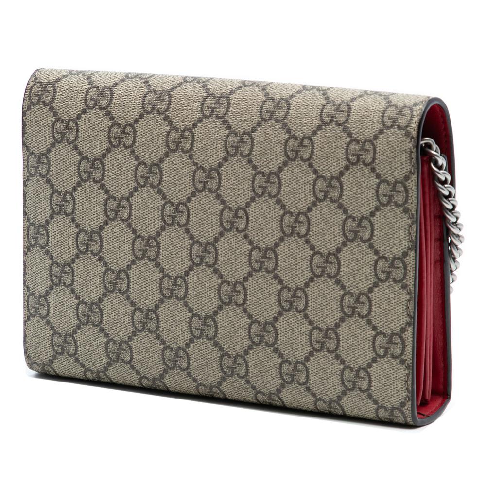 Gucci AB Gucci Brown Beige Coated Canvas Fabric GG Supreme Dionysus Chain Wallet Italy