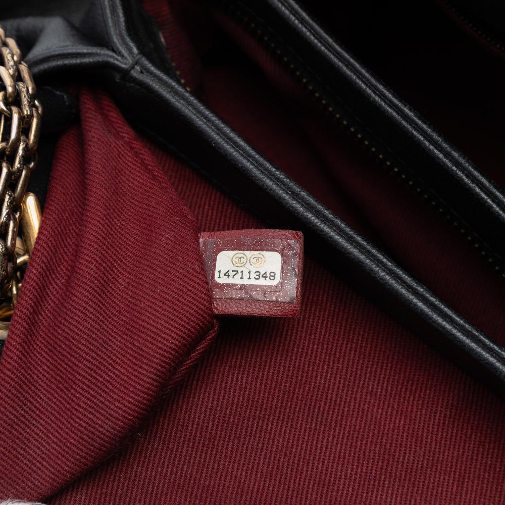 Chanel B Chanel Black Calf Leather Medium Aged skin Just Mademoiselle Bowling Bag Italy