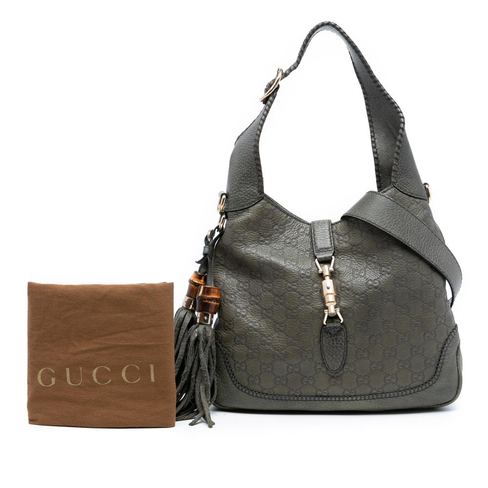 Gucci B Gucci Brown Taupe Calf Leather Medium Guccissima New Jackie Satchel Italy