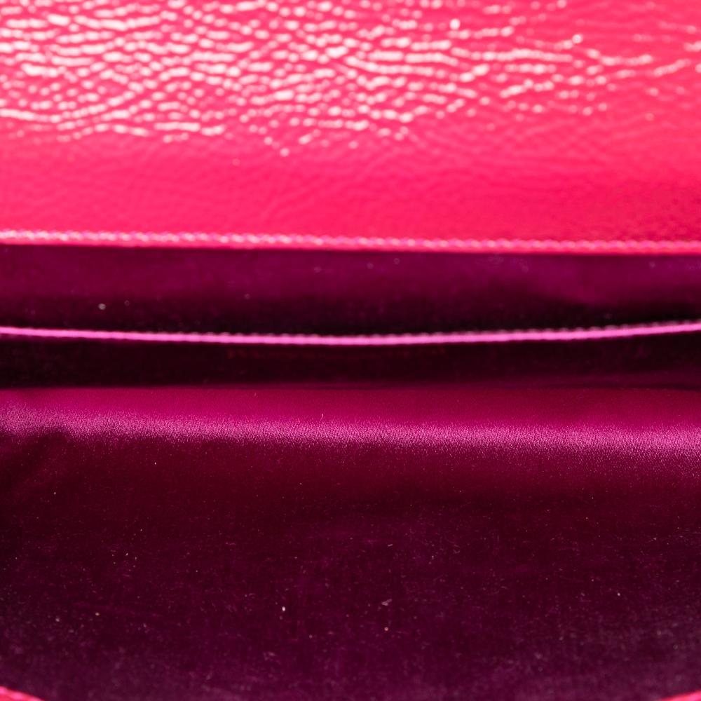 Saint Laurent Pink Dark Pink Patent Leather Leather Large Textured Patent Belle De Jour Clutch Italy