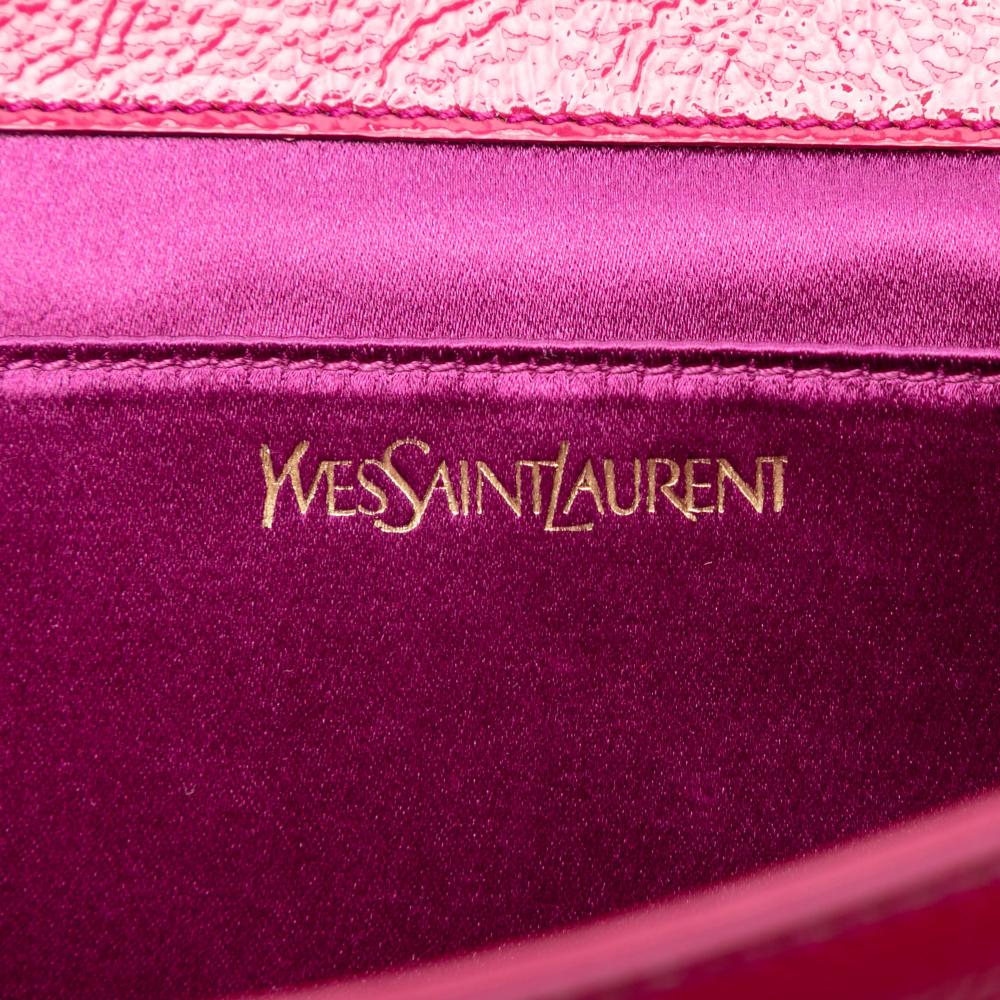 Saint Laurent Pink Dark Pink Patent Leather Leather Large Textured Patent Belle De Jour Clutch Italy