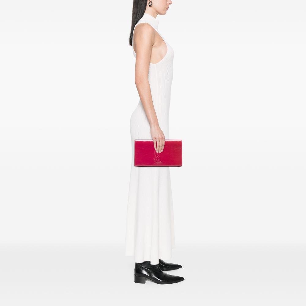 Saint Laurent Pink Dark Pink Patent Leather Leather Large Textured Patent Belle De Jour Clutch Italy