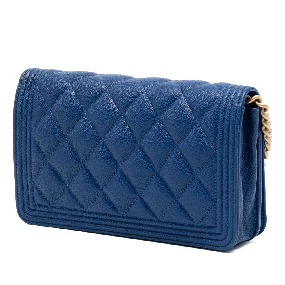 Chanel AB Chanel Blue Caviar Leather Leather Quilted Caviar Boy Wallet on Chain France