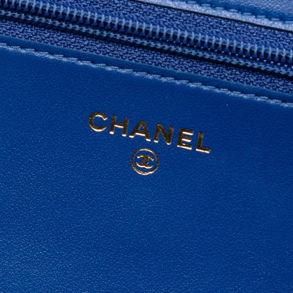 Chanel AB Chanel Blue Caviar Leather Leather Quilted Caviar Boy Wallet on Chain France