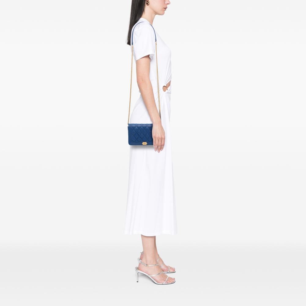 Chanel AB Chanel Blue Caviar Leather Leather Quilted Caviar Boy Wallet on Chain France