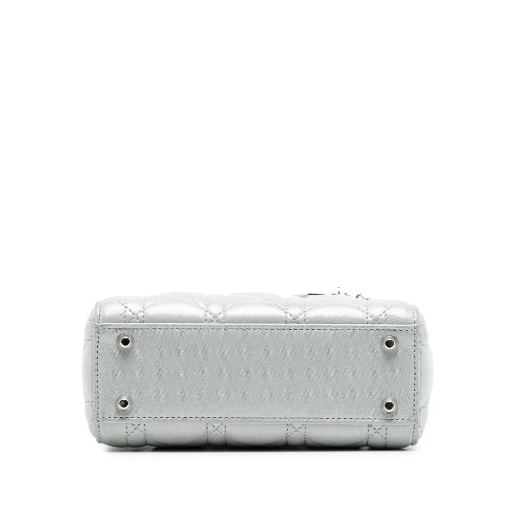 Christian Dior B Dior Silver Lambskin Leather Leather Mini Iridescent Lambskin Cannage Lady Dior Italy