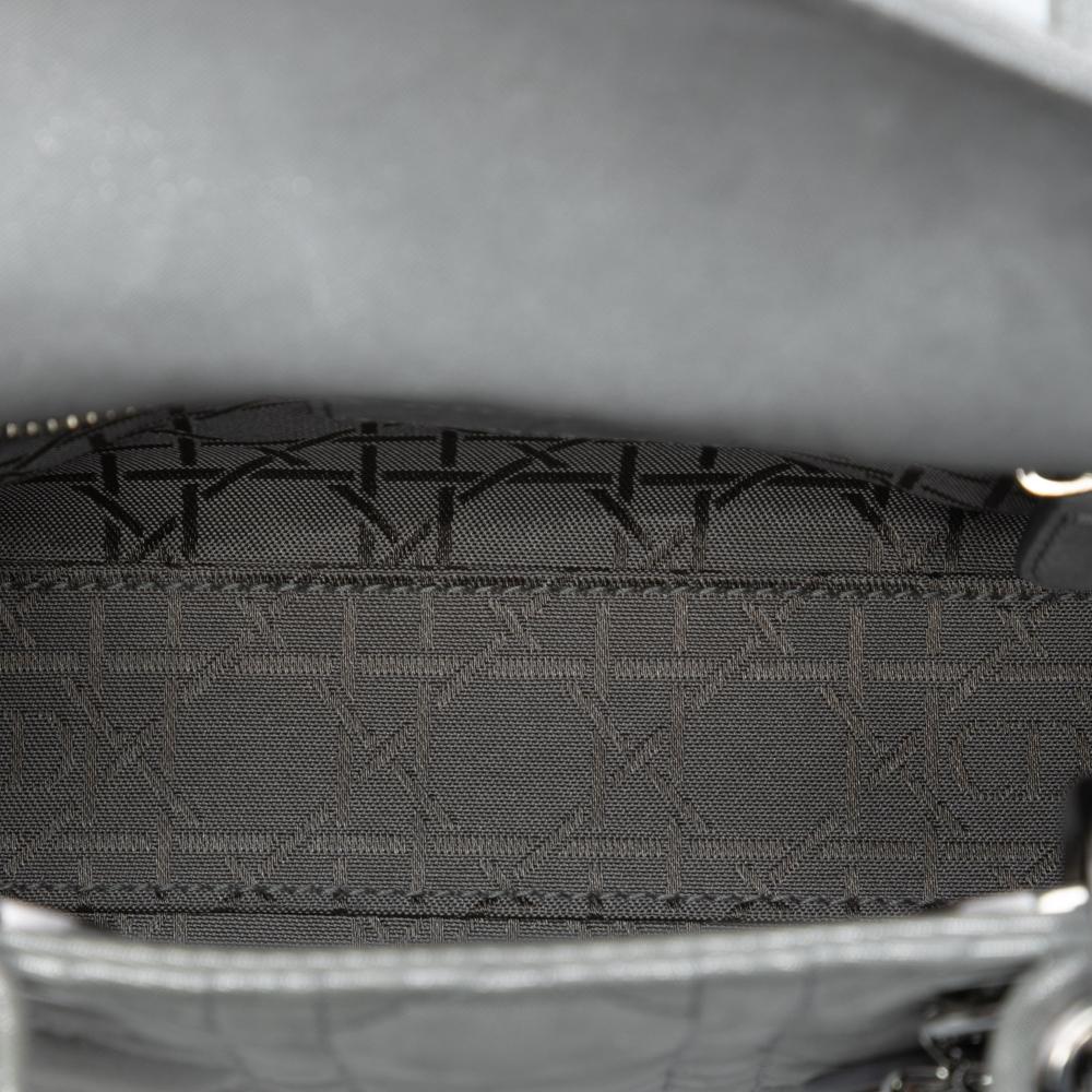 Christian Dior B Dior Silver Lambskin Leather Leather Mini Iridescent Lambskin Cannage Lady Dior Italy