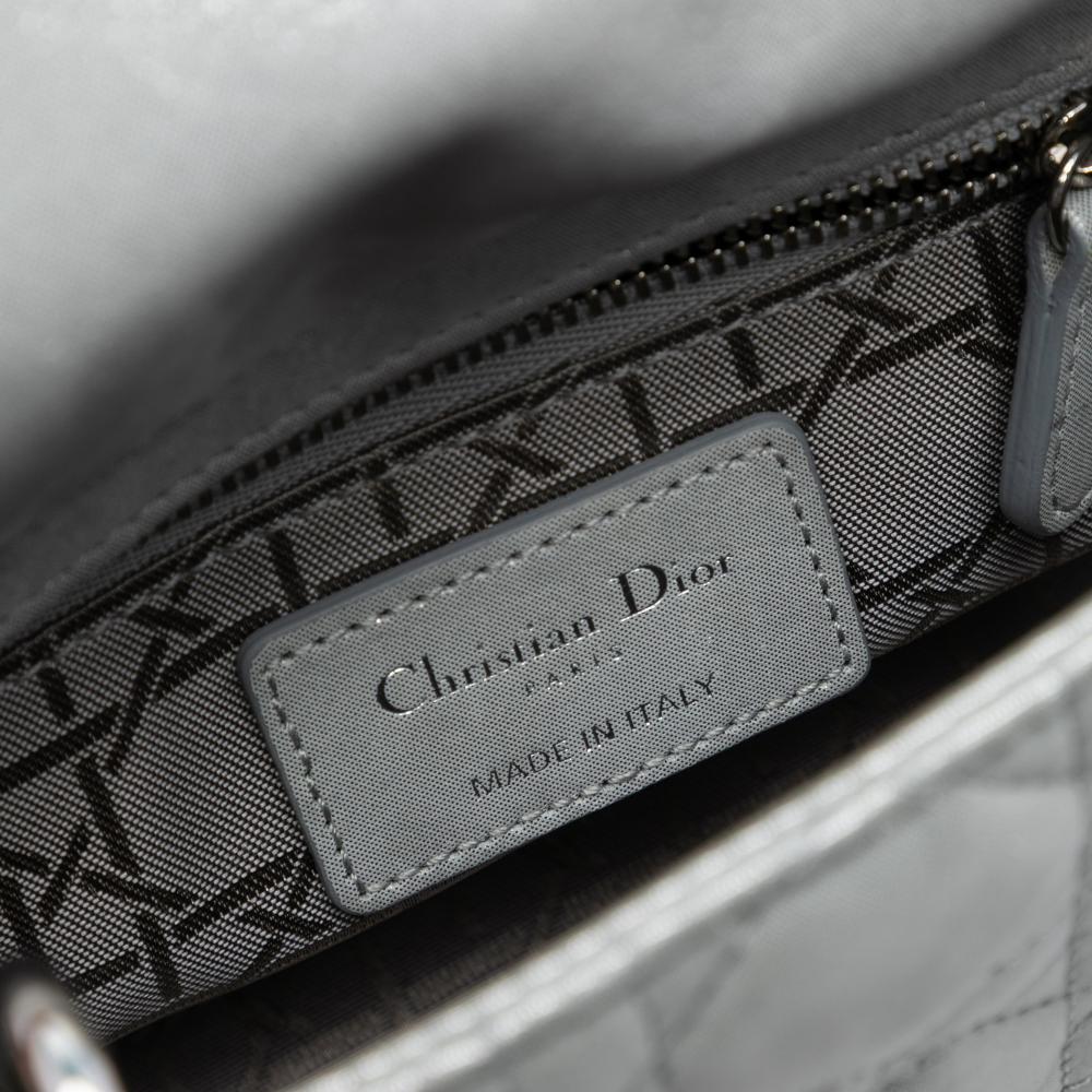 Christian Dior B Dior Silver Lambskin Leather Leather Mini Iridescent Lambskin Cannage Lady Dior Italy