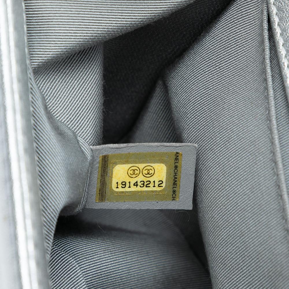 Chanel Silver Old Medium Quilted Perforated Metallic Lambskin Boy Flap Italy