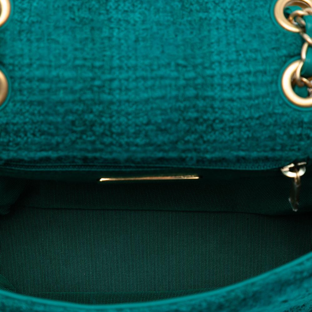 Chanel AB Chanel Blue Peacock with Green Tweed Fabric Small Wool Giant Logo Flap Italy