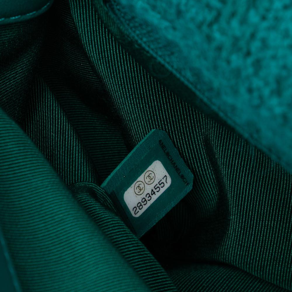 Chanel AB Chanel Blue Peacock with Green Tweed Fabric Small Wool Giant Logo Flap Italy